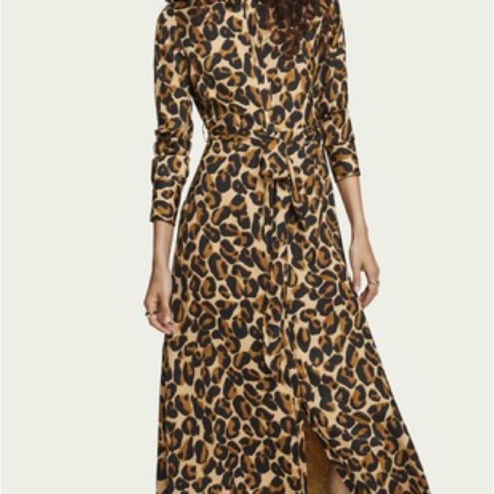 New with tag Scotch Soda Leopard Print Belted Maxi Dress size S